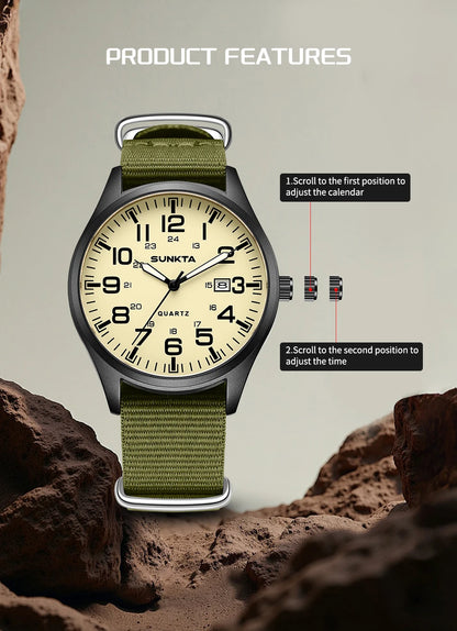 2026 SUNKTA Top Luxury Mens Watch Fashion Casual Quartz Wristwatches Luminous 30M Waterproof Nylon LIGE Watches Men Gifts Reloj