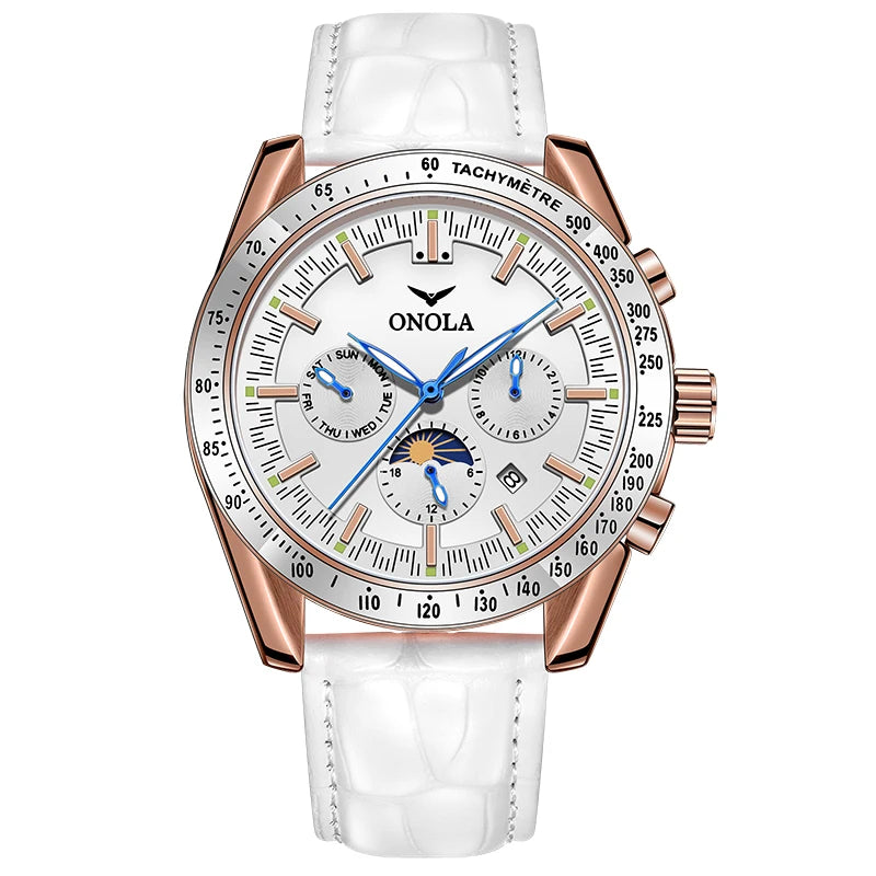 Montre mécanique pour homme ONOLA – Montre automatique de luxe au style décontracté, avec bracelet en cuir et cadran ajouré