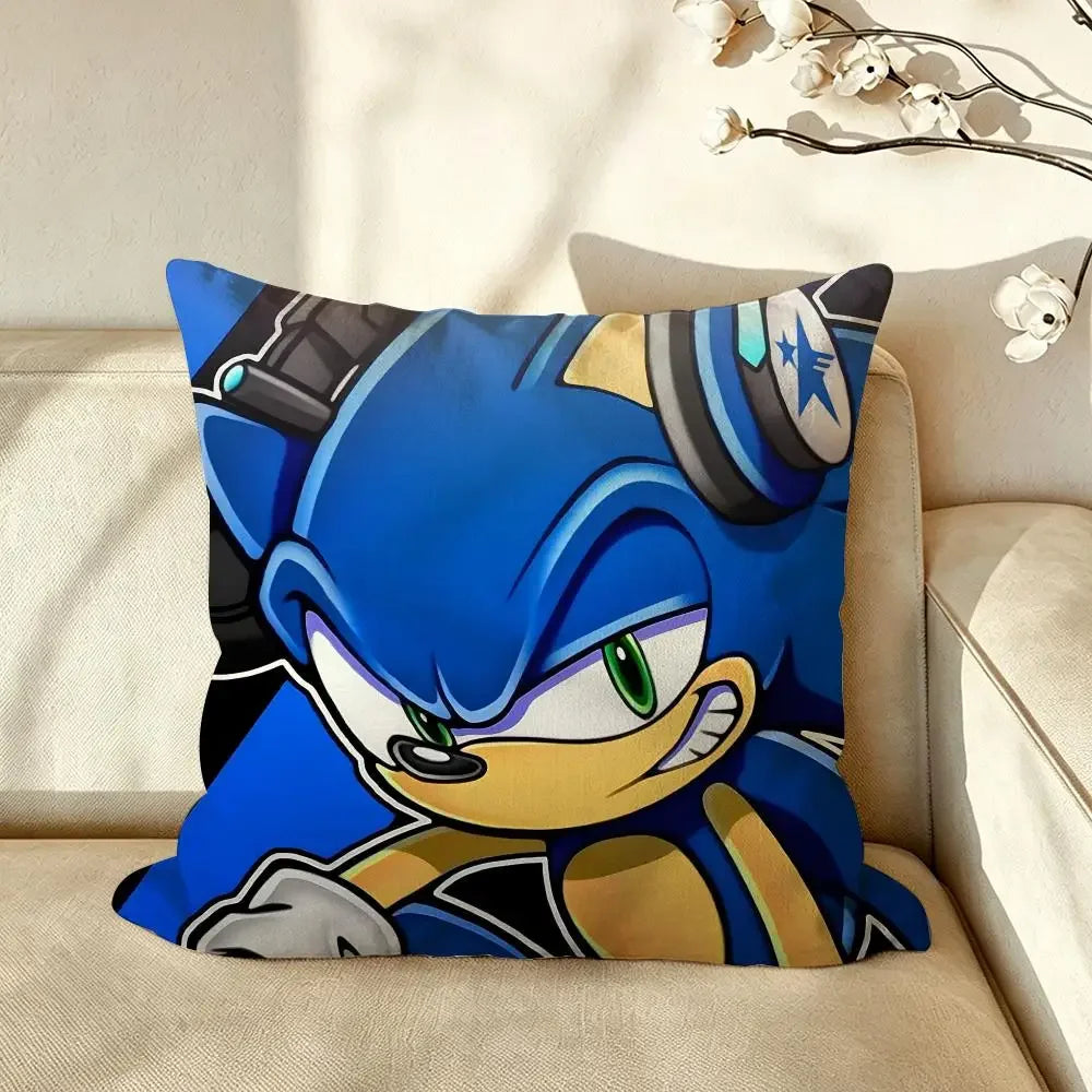Character S-Sonic the H-Hedgehog Cushion Cover Pillow Case Anti-dustmite Pillowcase Silky Short Plush Sofa Cushion Cover hot