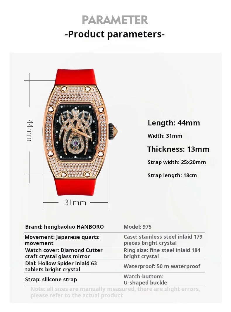 HANBORO Spider Collection Spider Ruby and Diamond Crafted Luminous Full Diamonds Luxury Women's Watch