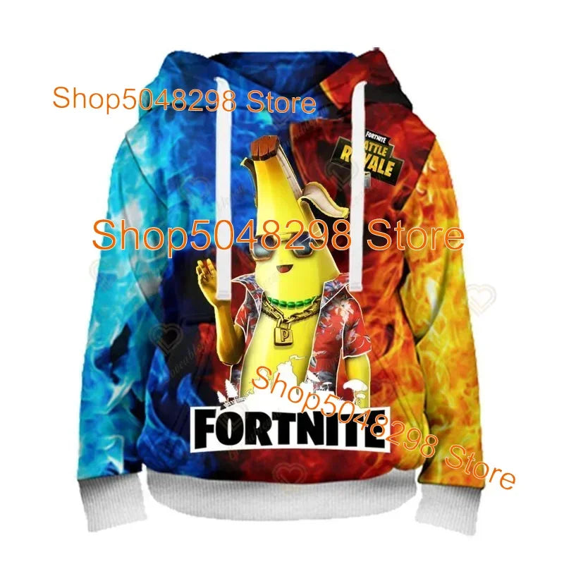Sweatshirt com capuz para homem e mulher com estampado 3D Battle Royale Fortnite Victory — hoodie streetwear com capuz para rapazes e raparigas