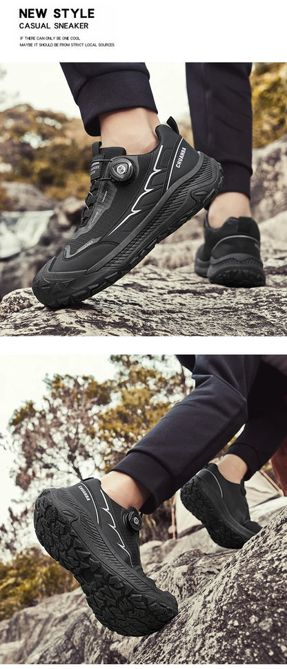 Rotary Buckle Men's Trekking Sneakers Outdoor Platform Hiking Shoes Men Sports Shoes Comfortable Non-slip Climbing Walking Shoes