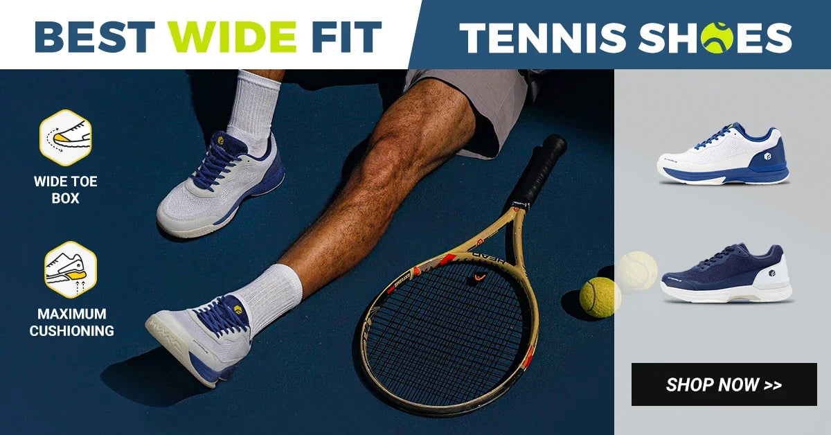 FitVille tennissko til mænd, bred version 2E, professionelle træningssportssko, åndbare og skridsikre ketsjersko med svangstøtte