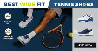 FitVille tennissko til mænd, bred version 2E, professionelle træningssportssko, åndbare og skridsikre ketsjersko med svangstøtte
