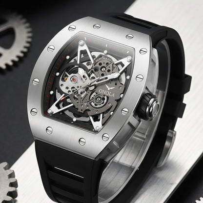 ONOLA Luxury Automatic Watch Men Fashion Hollow Silicone Waterproof Mechanical Watch Men Military Sports Watch Clock