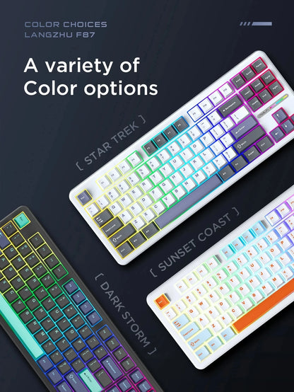 Teclado Mecânico AULA F87 Pro 2.4g/USB/Bluetooth sem fios trimodo, 87 teclas, RGB, PBT, estrutura gasket, 5 camadas de isolamento acústico, teclas completas sem impacto