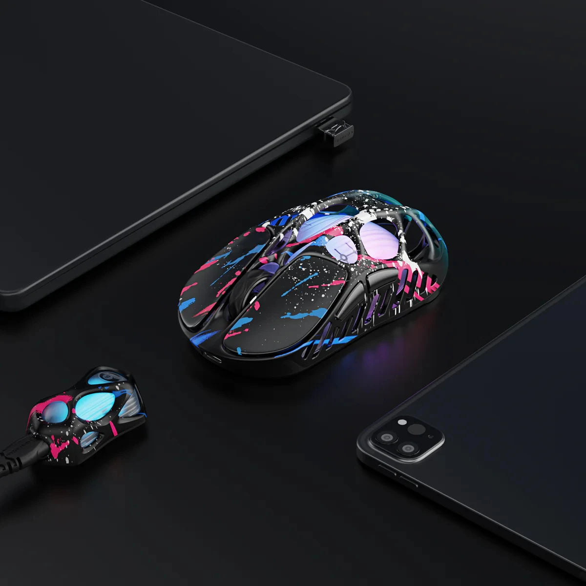 GravaStar Mercury X Pro trijų režimų belaidė žaidimų pelė, 8K imtuvas, lengvas magnio lydinio korpusas, ilga baterijos veikimo trukmė, RGB žaidimams