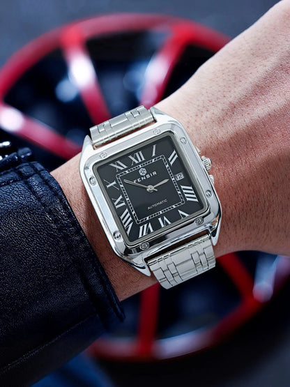 Luxury Square Watch for Men, Calendar Display, Stainless Steel Strap, High-End Luxury Small Square Men's Watch, Stylish Business Casual Versatile Trendy Men's Wristwatch, the Best Gift for Him