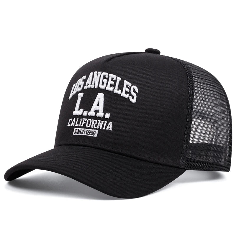 LOS ANGELES-broderad keps för män och kvinnor, för utomhussport och evenemang – trendig amerikansk trucker-keps i nät