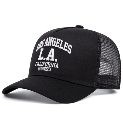LOS ANGELES-broderad keps för män och kvinnor, för utomhussport och evenemang – trendig amerikansk trucker-keps i nät