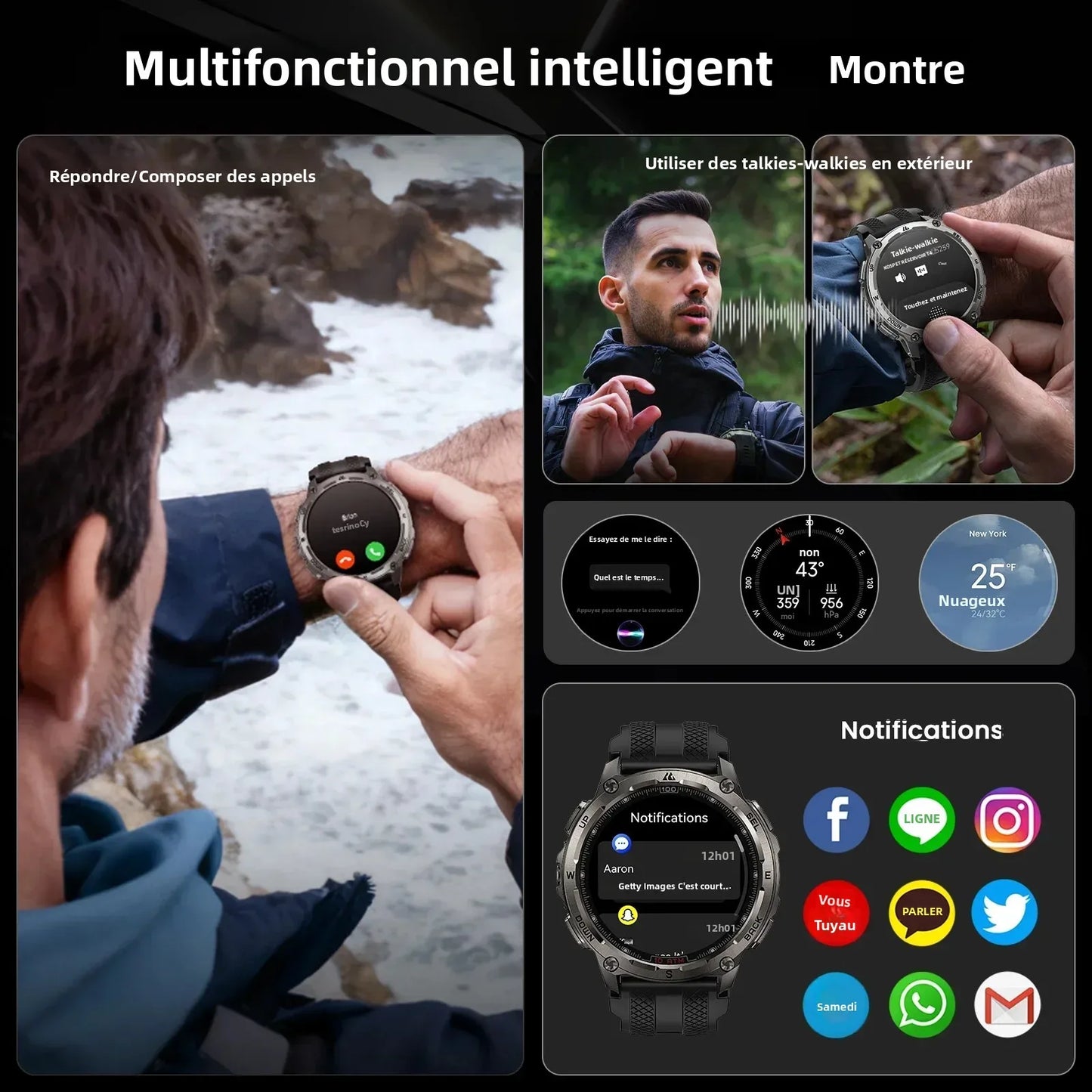 KOSPET Tank T4 Men's Rugged Smart Watch Military Grade Full Stainless Steel GPS 100M Waterproof 45M Freediving Health Monitor