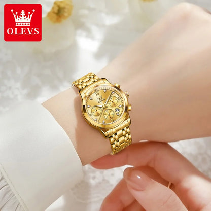 OLEVS 2858 Chronograph Quartz Wristwatches for Woman Fashion Elegant Classic Auto Date Waterproof Stainless Steel Women's Watch