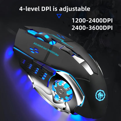 Bezprzewodowa mysz gamingowa z akumulatorem – cicha Bluetooth/USB, podświetlenie RGB, e-sportowa do PC