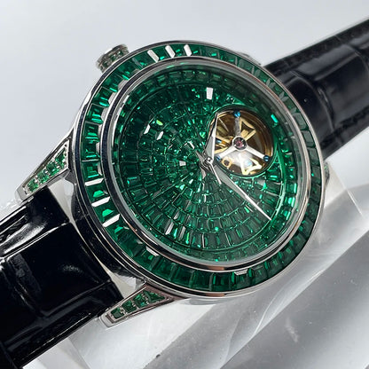 PINDU Design Mechanical Watch Men Fashion Luxury Diamond Watch For Men Waterproof Stainless Steel Leather Men Wristwatches