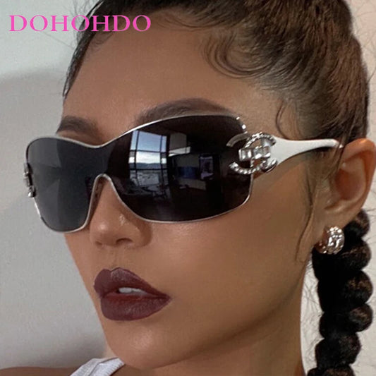 Luxury Rhinestone Punk Oversized One - Piece Frame Y2K Women's Sunglasses Trendy Brand Summer Men Sunglass Travel  Eyewear UV400