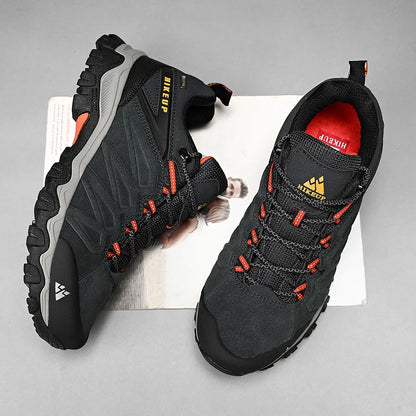HIKEUP High Quality Leather Hiking Shoes Durable Outdoor Sport Men Trekking Leather Shoes Lace-Up Climbing Hunting Sneakers