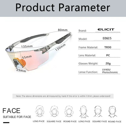 ELICIT New Photochromic Polarized Cycling Glasses Men Women Bike Glasses UV400 Eyewear Sunglasses HikingMTB Road Bicycle Goggles