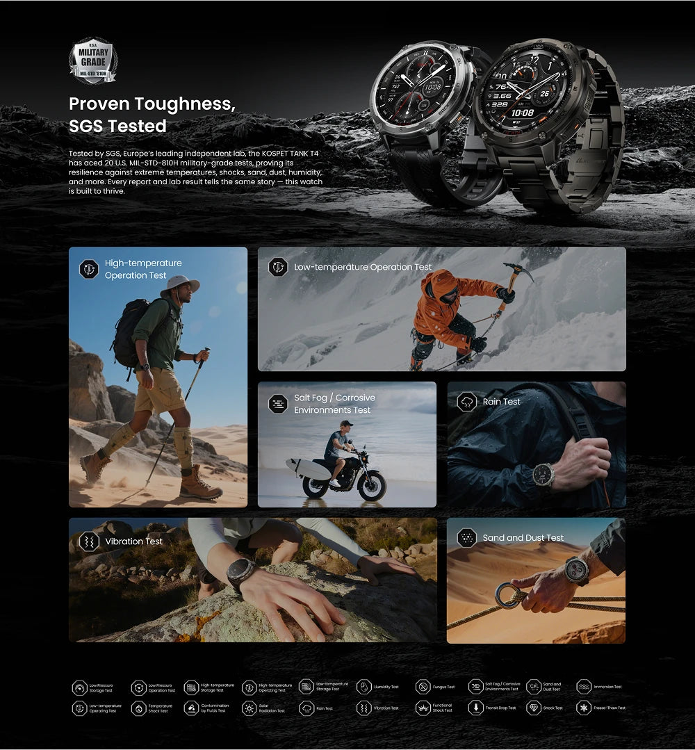 KOSPET Tank T4 Men's Rugged Smart Watch Military Grade Full Stainless Steel GPS 100M Waterproof 45M Freediving Health Monitor