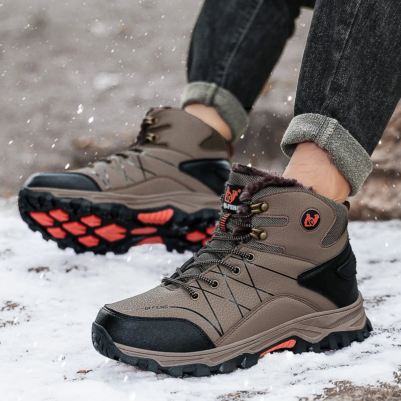 Bottes de neige chaudes en peluche pour hommes, baskets montantes d'automne, antidérapantes, résistantes à l'usure, pour l'alpinisme et la randonnée, nouvelle collection hiver