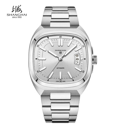 Shanghai Watch Automatic Mechanical Square Dial Men's Watch Luminous Water-Resistant to 50m Date Display Casual Wristwatch SH018