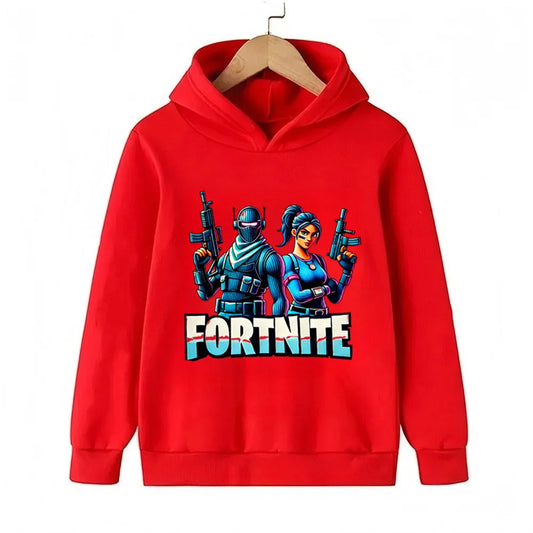 Sweats com capuz para criança com estampado do jogo Fortnite, conjunto cartoon confortável, tops largos de manga comprida, roupa de outono e inverno