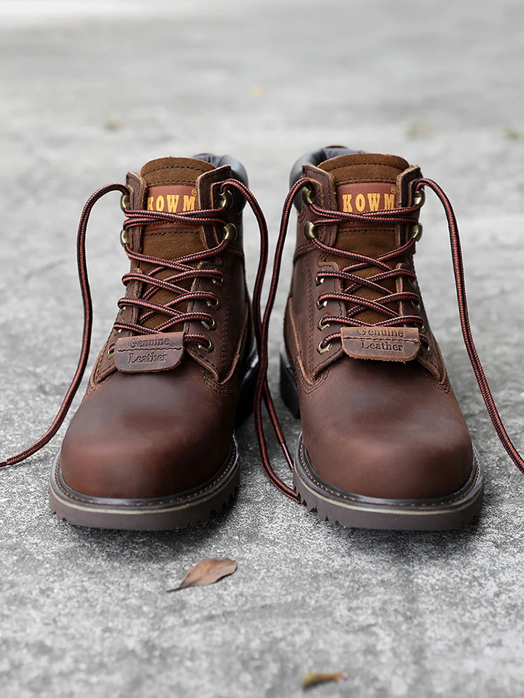 KOWM Cowhide Outdoor Men Hiking Shoes Waterproof Tactical Desert Shoes Hunting Boots Snow Boots Fur Sneakers Women Trekking Shoes