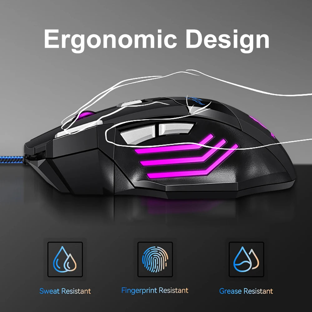 KEBIDUMEI trådbunden gamingmus med 7 knappar, RGB-bakgrundsbelysning, ergonomisk USB-mus, 2400 DPI, 3 DPI-nivåer, för PC, laptop, Windows och Mac OS