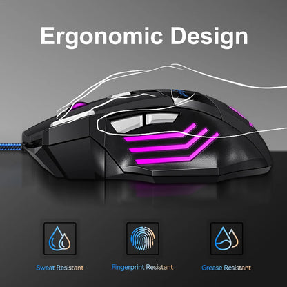 KEBIDUMEI trådbunden gamingmus med 7 knappar, RGB-bakgrundsbelysning, ergonomisk USB-mus, 2400 DPI, 3 DPI-nivåer, för PC, laptop, Windows och Mac OS