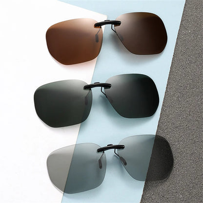 KLASSNUM Men Driving Clip On Polarized Sunglasses for Myopia Eyeglasses Women Square Night Vision Fishing UV400 Sun Glasses Clip