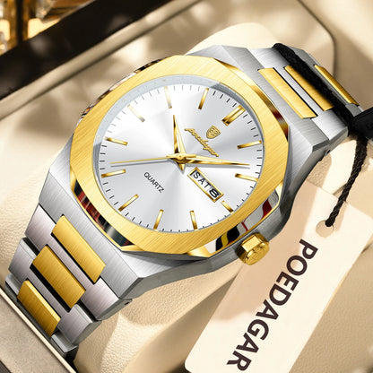 POEDAGAR Fashion Brand Male Watch Waterproof Luminous Stainless Steel Watches For Men Date Week Casual Quartz Men's Clock Reloj