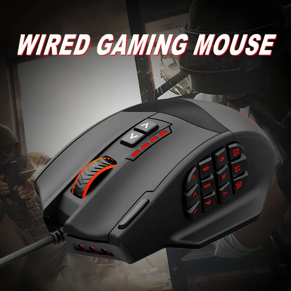 E-YOOSO X-39 programmerbar gamingmus, trådbunden RGB-mus med 18 knappar, 8 avtagbara vikter, 5 DPI, ergonomiskt grepp för dator