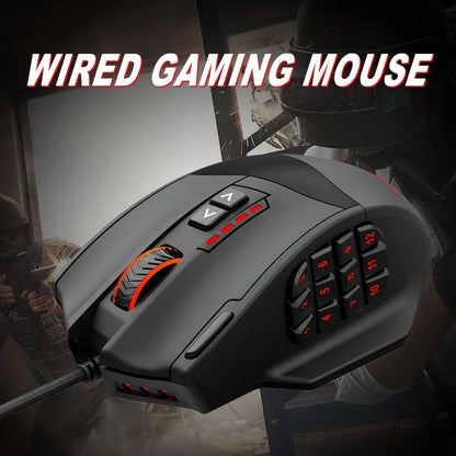E-YOOSO X-39 programmerbar gamingmus, trådbunden RGB-mus med 18 knappar, 8 avtagbara vikter, 5 DPI, ergonomiskt grepp för dator