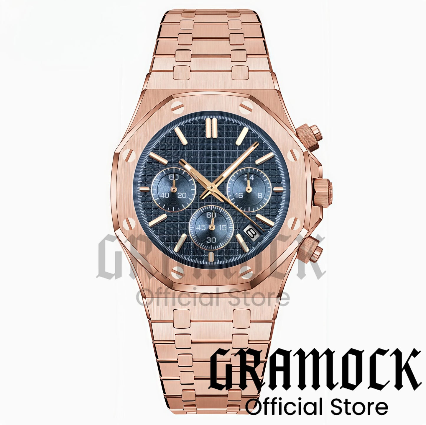 Gramock VK63 Fashionable Men's Quartz Chronograph Luxury Sapphire Stainless Steel Rose Gold Index Dial Waterproof 5Bar Luminous