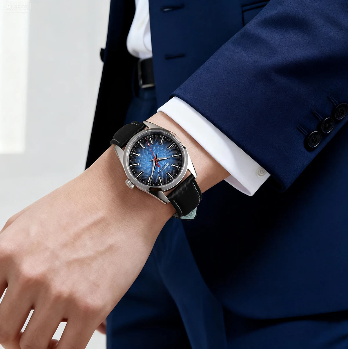BERNY Men's Watch 10ATM Sapphire Luminous Fashion Quart Watches Full Stainless Steel Classic Dress Business Wristwatch