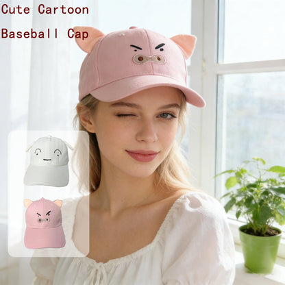 1pc，Cute Cartoon 3D Plush Ears Baseball Cap - Shin-chan & Pig Embroidery Casual Trendy Hat.