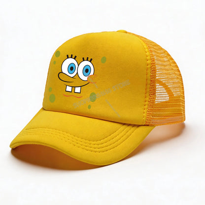 Spongebobs Baseball Cap Kids Adult Cartoon Emoto Mesh Cap Kawaii Peaked Hat Yellow Anime Summer Cap Girls Boys Accessories Gift