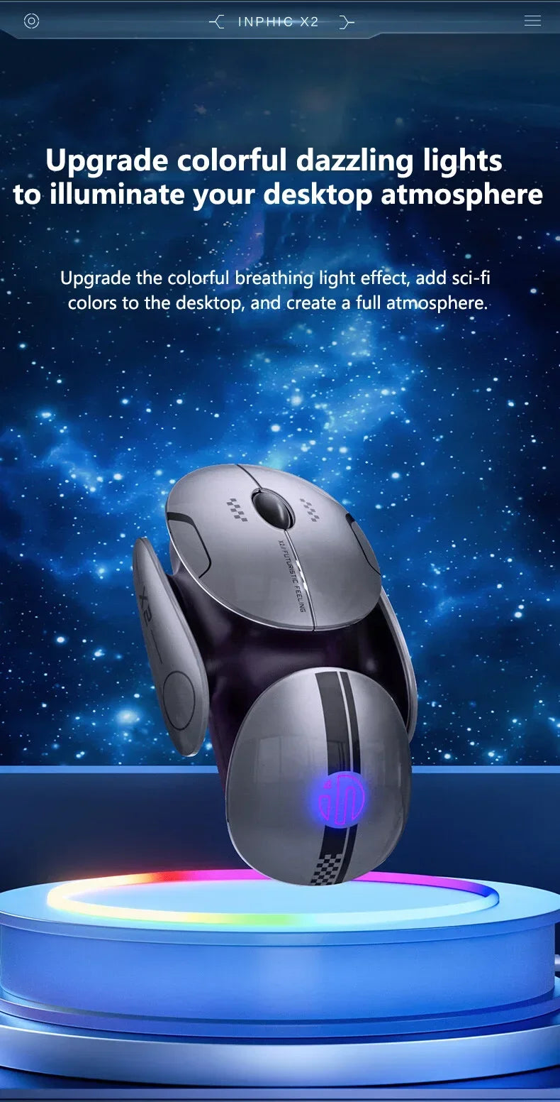 Inphic X2 trostruki način rada metalni Bluetooth bežični miš, tihi, punjivi, s e-sport pozadinskim osvjetljenjem, gaming dodatak za PC i prijenosna računala, poklon