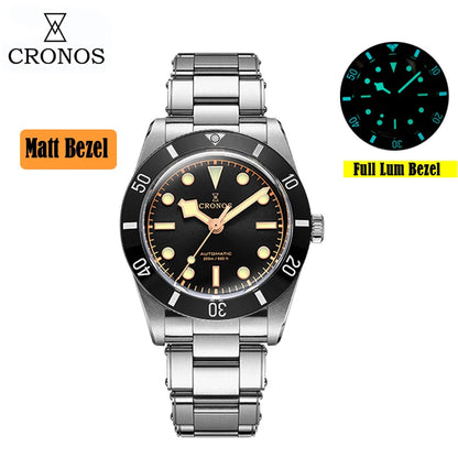 Cronos Luxury Men's Watches 37mm Diver BB54 Vintage Automatic Matt/ Aluminum Bezel Female End Links Sapphire 20 Bar L6033 M