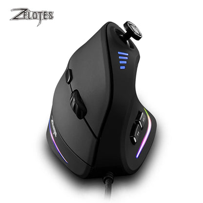 ZELOTES C-18 Κάθετο Ποντίκι 11 Πλήκτρων Οπτικό Ποντίκι RGB με Joysticks Προγραμματιζόμενα Laser Gaming Ποντίκια για PC Υπολογιστή Gamer