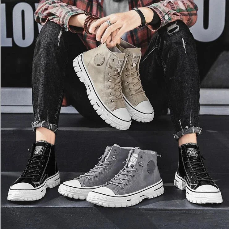 Pantofi din pânză pentru bărbați, pantofi sport casual înalți, respirabili, gri, pentru skateboarding, vulcanizați, adidași confortabili, nou