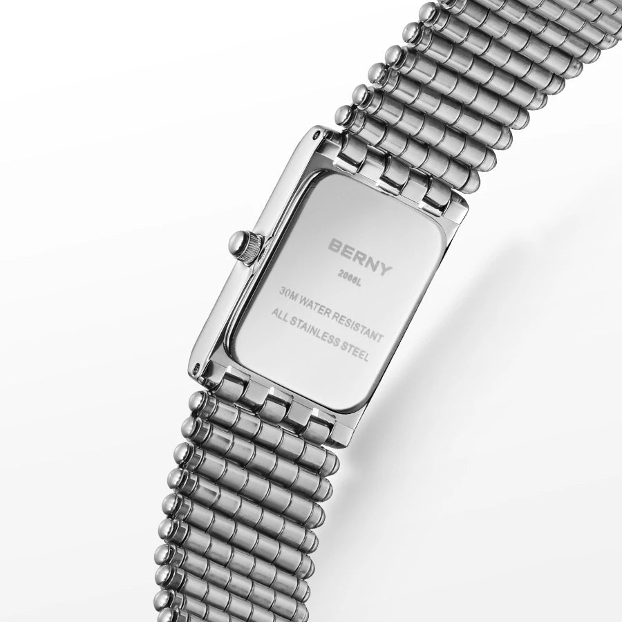 BERNY Square Watch for Women Quartz Ladies Wristwatches Stainless Steel Women Small Dial Watch Luxury Casual Fashion Watches