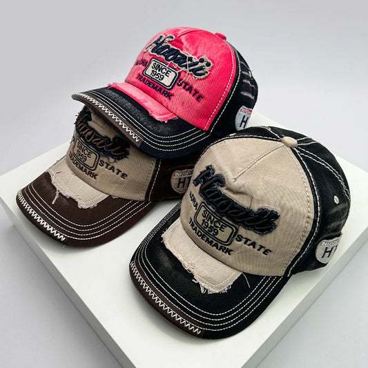 Bonés de basebol vintage coreanos lavados para homem e mulher, em algodão, com fecho snapback, bordado, design novo e versátil, letras bordadas, estilo casual desgastado