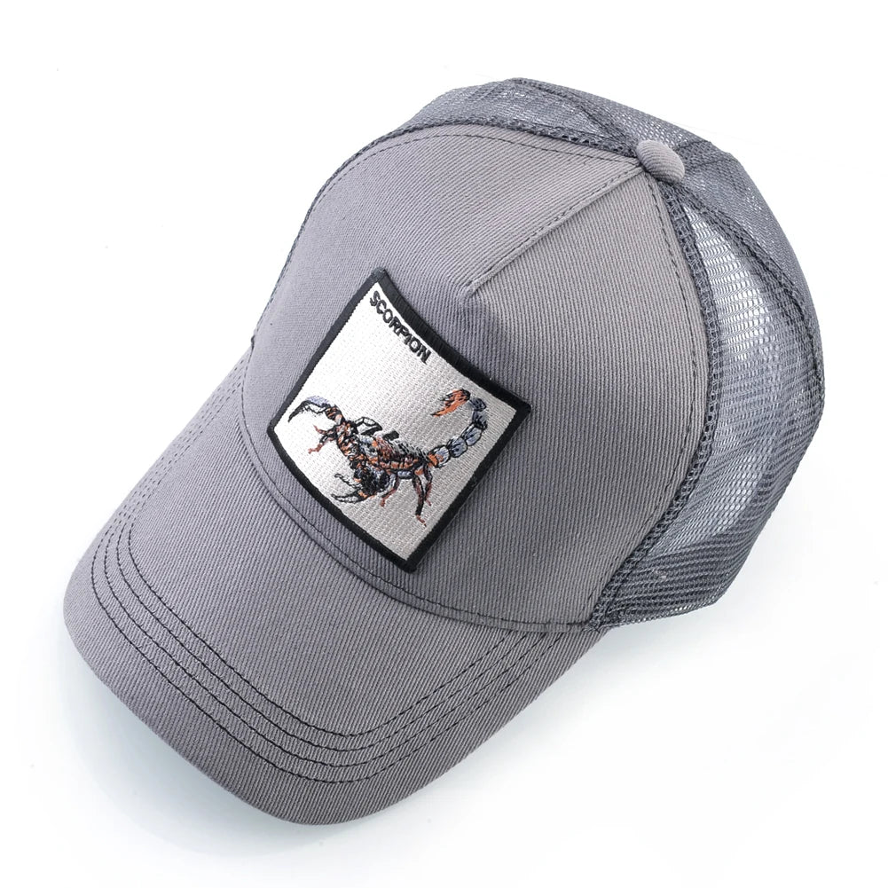 Unisex Trucker Cap With Embroidery Scorpion Patch Men's Baseball Cap Women Snapback Hip Hop Hat Outdoor Breathable Visor Hat