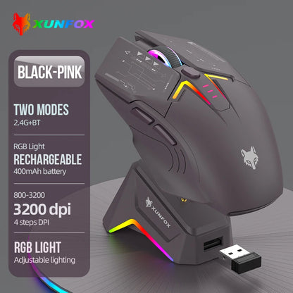 XUNSVFOX H2 trådløs Bluetooth-mus med dual-mode, RGB-lyseffekt, til laptop, gaming og kontor, med magnetisk opladning