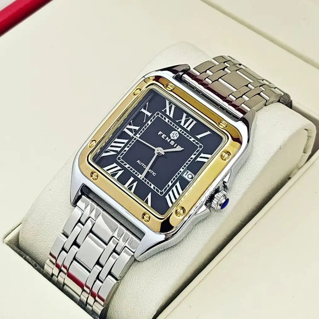 Luxury Square Watch for Men, Calendar Display, Stainless Steel Strap, High-End Luxury Small Square Men's Watch, Stylish Business Casual Versatile Trendy Men's Wristwatch, the Best Gift for Him