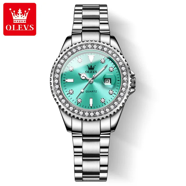 OLEVS 9945 Original Diamond Quartz Watch for Women Luxury Elegant Ladies Watches Stainless Steel Waterproof Women's Wristwatches