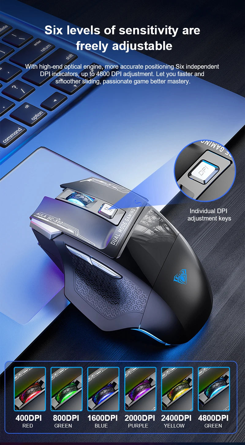 Mysz gamingowa AULA SC550 2.4G, bezprzewodowa mysz z makrami, podświetleniem RGB i ergonomiczną konstrukcją, mysz e-sportowa, akcesoria do PC