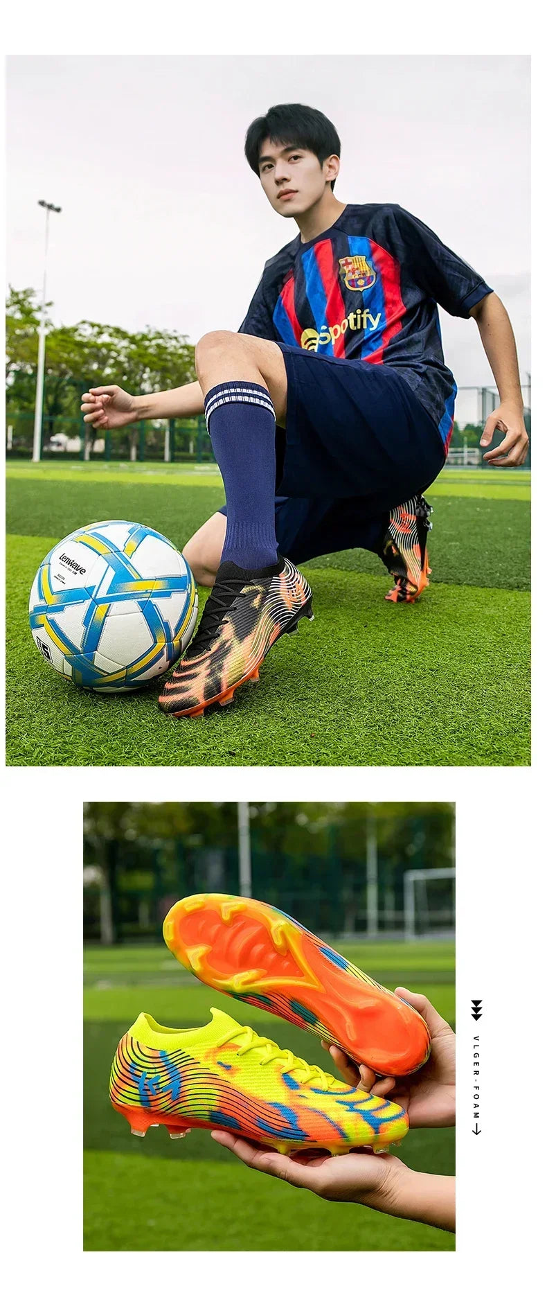 Nouvelles chaussures de football pour hommes, crampons antidérapants, chaussures de sport d'extérieur, chaussures de football ultralégères FG, crampons longs, baskets de match
