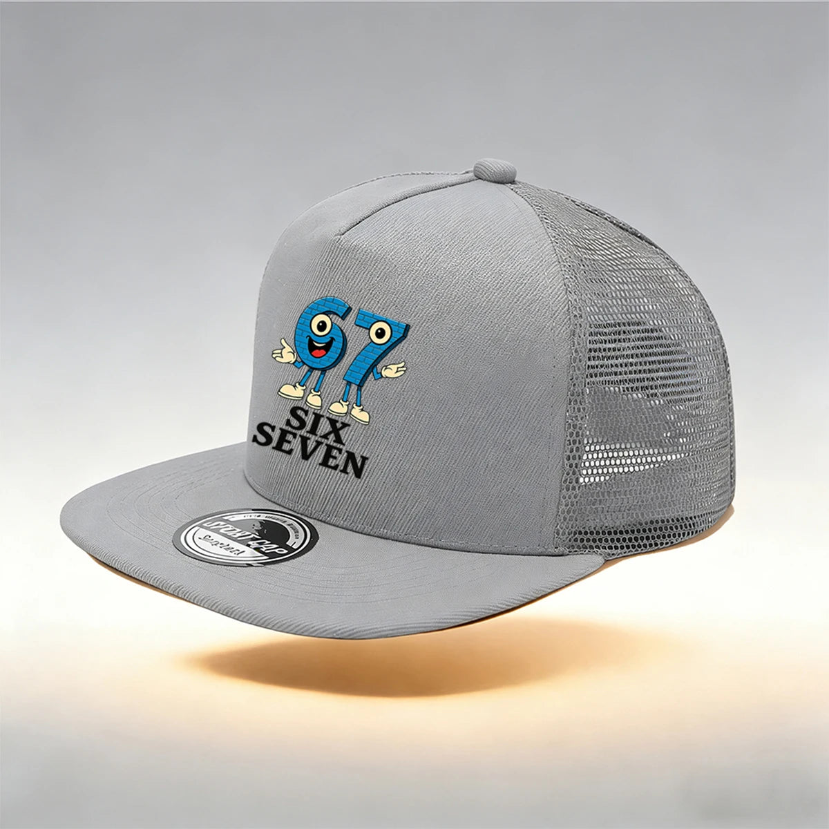 1/2PC Flat Brim Mesh Trucker Hat, Breathable, Cartoon 67 SIX SEVEN Anthropomorphic Print, Retro Streetwear for Men Women