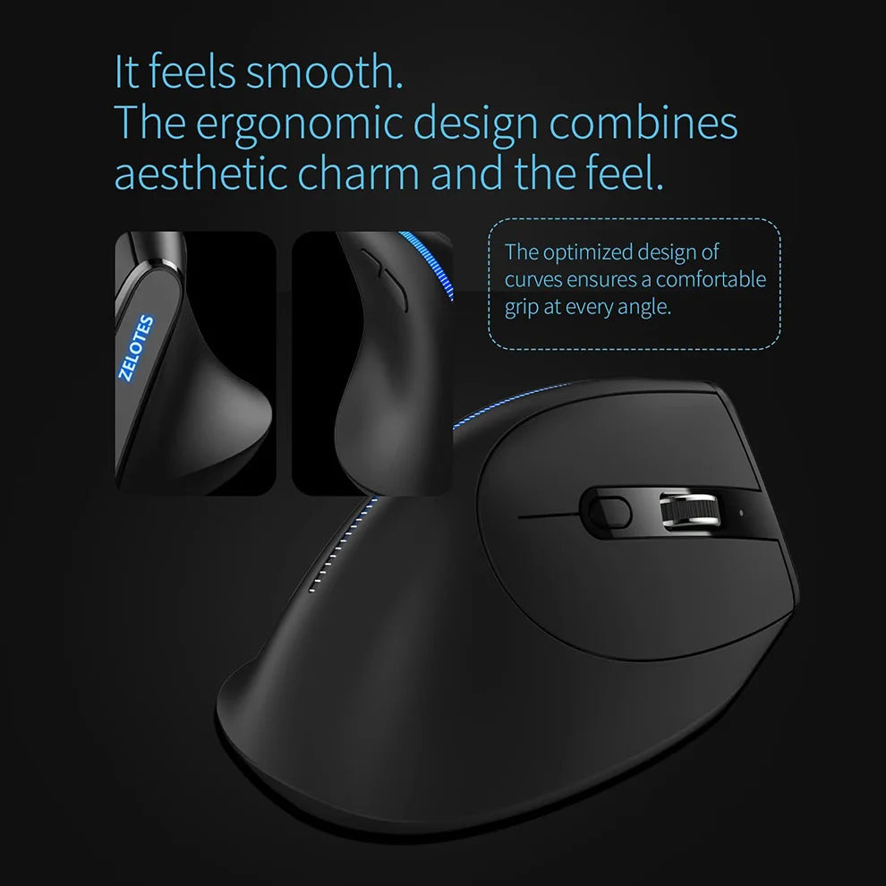 Jomaa 2.4G Wireless Vertical Mouse Rechargeable Ergonomic Mice Computer USB Gaming Mouse With 3 Adjustable DPI